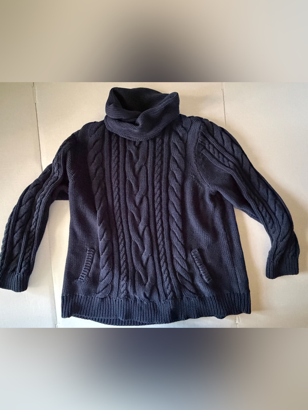 100% Cotton Navy Cable Knit Turtleneck Sweater - Women’s XXL - Picture 2 of 11